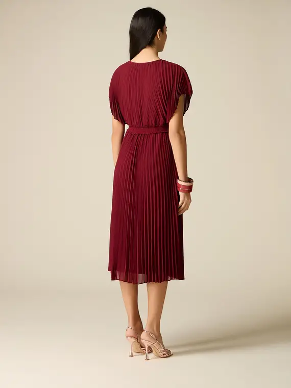 Vestito midi in georgette plissé Donna, Bordeaux miniatura 2