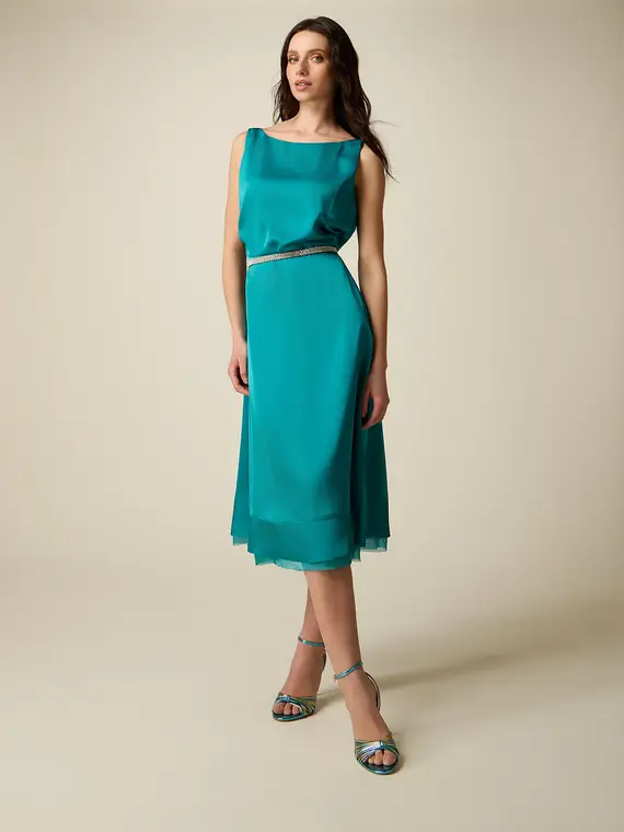 Vestito midi in raso con cintura Donna, Ottanio