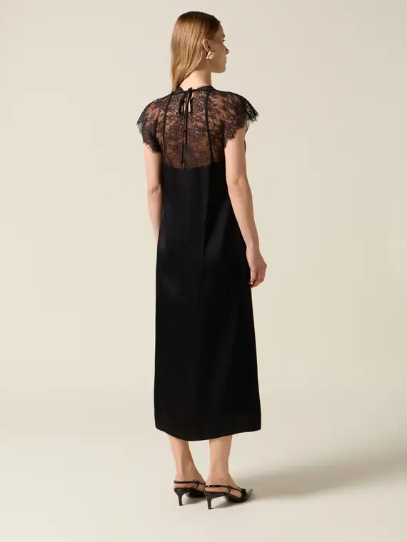 Vestito midi in raso con pizzo Donna, Nero miniatura 2