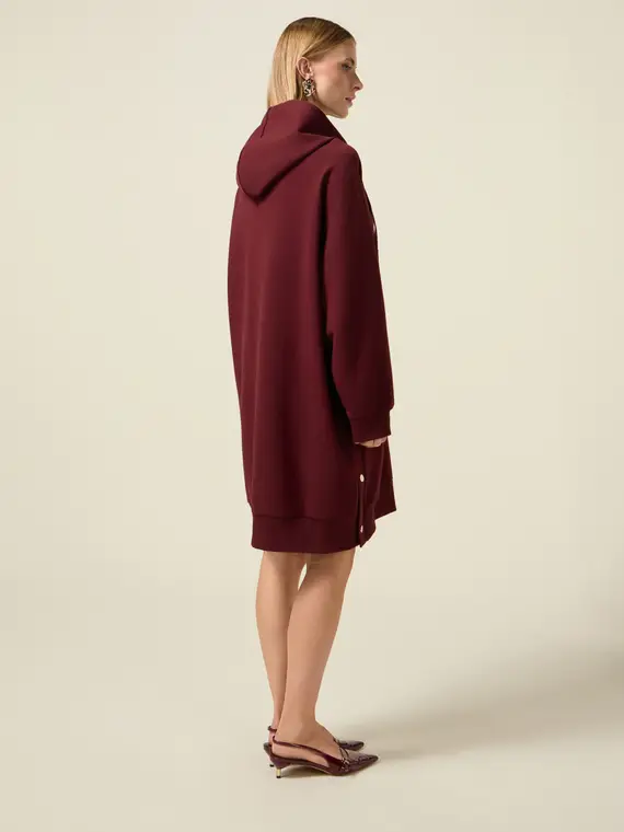Vestito over in felpa con cappuccio Donna, Bordeaux miniatura 2