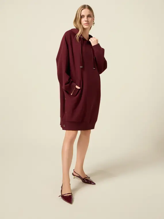Vestito over in felpa con cappuccio Donna, Bordeaux
