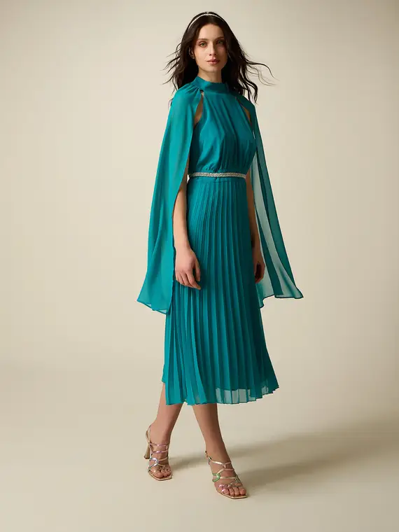Vestito plissé con cintura gioiello Donna, Ottanio