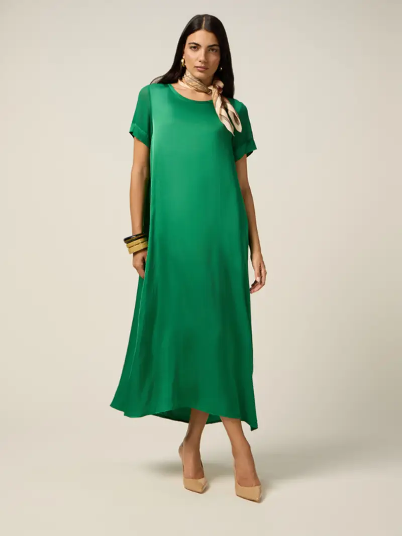 Oltre - Vestito t-dress in raso di viscosa Donna, Verde Taglia: M