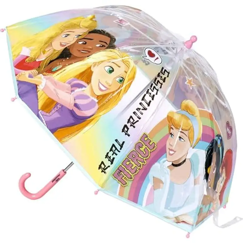 Ombrello a Cupola delle Principesse Disney - Stampa delle Principesse in Colore Rosa - Fabbricato in 100% POE con