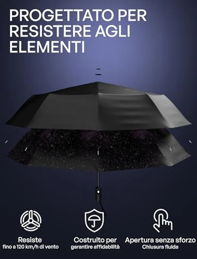 Ombrello da viaggio antivento con rivestimento in teflon, Unisex - Adulto, Windproof Travel Umbrella, Notte stellata… miniatura 2