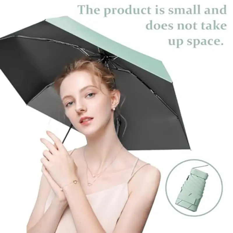 Ombrello da Viaggio Pieghevole, Mini Ombrello Portatile Anti UV UPF 50+, Antivento per Sole e Pioggia, Ombrellino da Sole Donna Tascabile (#05) miniatura 3