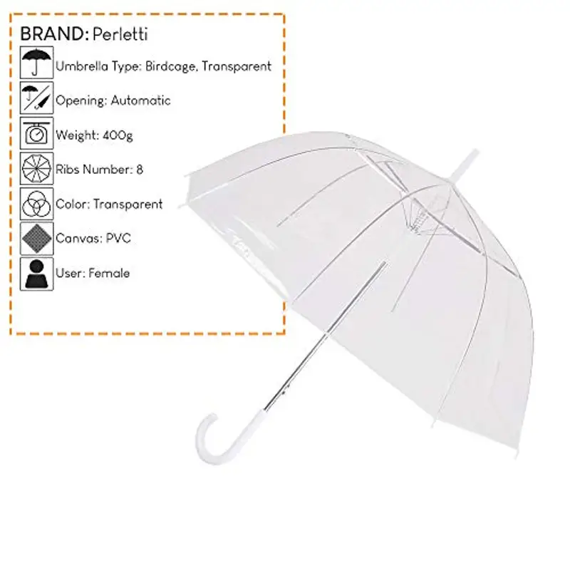 Ombrello Donna Ragazza Parapioggia a Cupola Trasparente In Pvc Lunghezza Stecche cm 61 miniatura 2