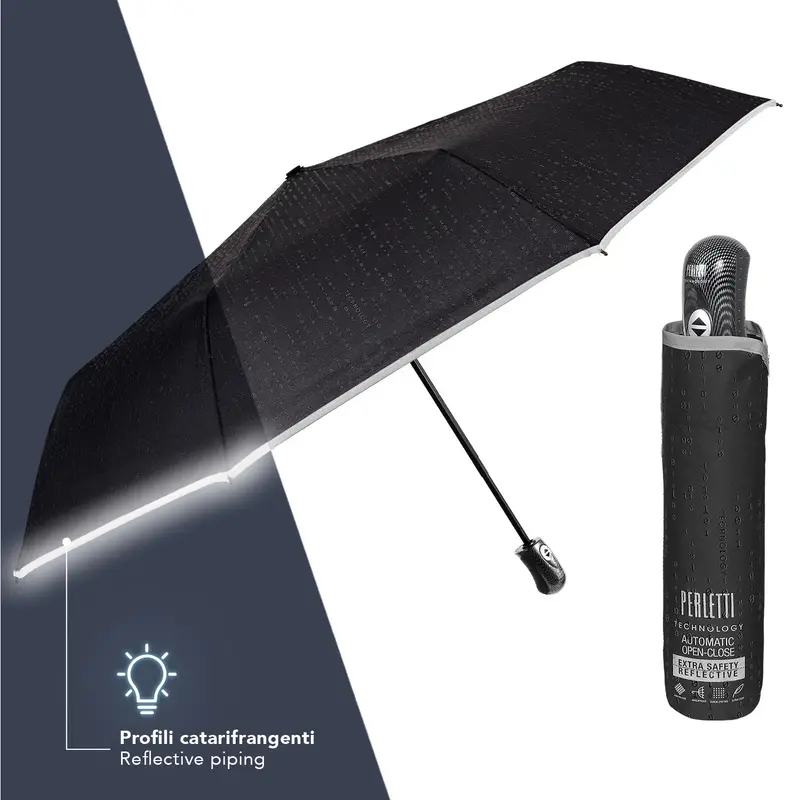 Ombrello Nero Bordo Catarifrangente Apri e Chiudi Automatico