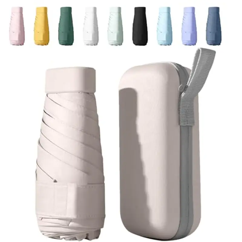Ombrello Piccolo, Mini Ombrello Tascabile, Ombrello Da Viaggio Da Viaggio Pioggia e Sole Piccolo Compatto Ombrello Da Donna Piccolo Ombrello Anti-Uv Per Pioggia?beige?