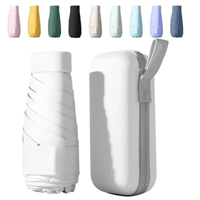Ombrello Piccolo, Mini Ombrello Tascabile, Ombrello Da Viaggio Da Viaggio Pioggia e Sole Piccolo Compatto Ombrello Da Donna Piccolo Ombrello Anti-Uv Per Pioggia?Bianco?