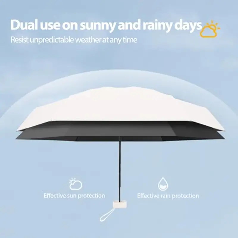 Ombrello Piccolo, Mini Ombrello Tascabile, Ombrello Da Viaggio Da Viaggio Pioggia e Sole Piccolo Compatto Ombrello Da Donna Piccolo Ombrello Anti-Uv Per Pioggia?Bianco miniatura 3