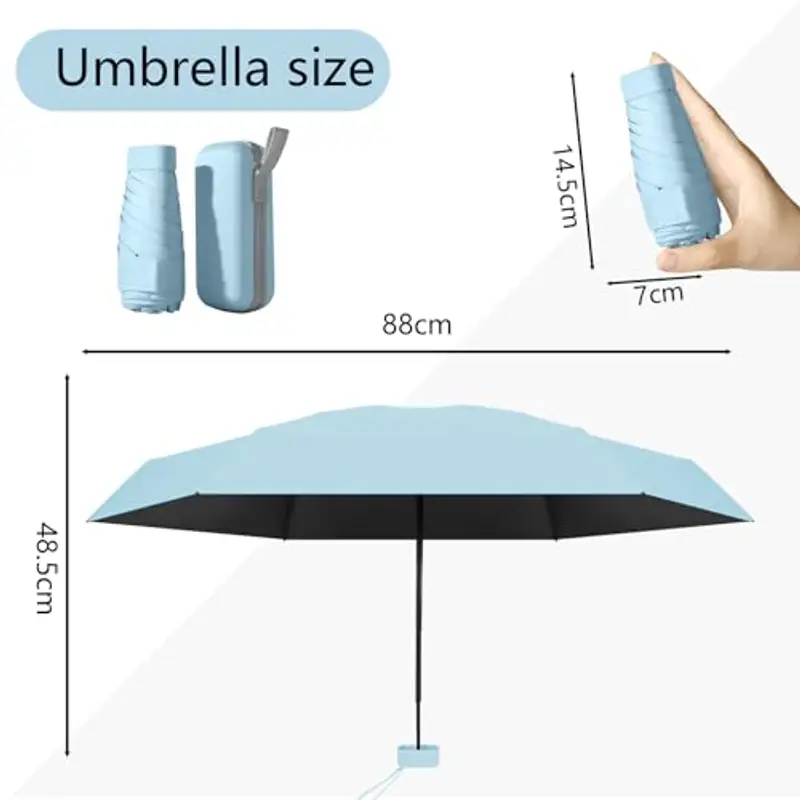 Ombrello Piccolo, Mini Ombrello Tascabile, Ombrello Da Viaggio Da Viaggio Pioggia e Sole Piccolo Compatto Ombrello Da Donna Piccolo Ombrello Anti-Uv Per Pioggia?blu miniatura 2