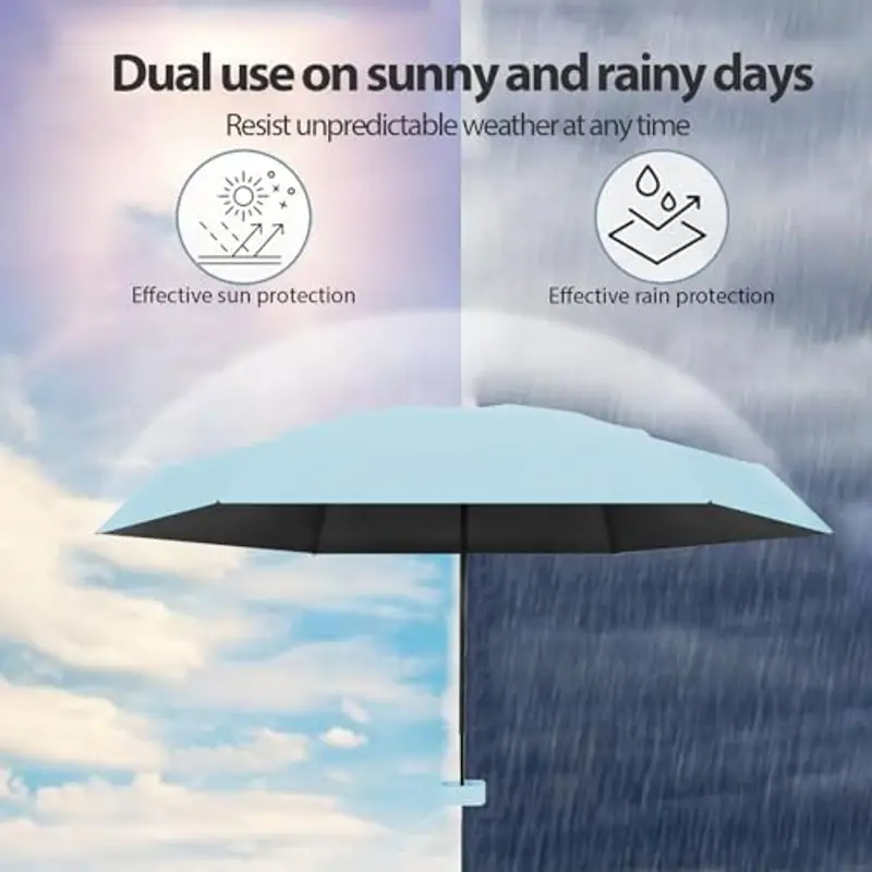 Ombrello Piccolo, Mini Ombrello Tascabile, Ombrello Da Viaggio Da Viaggio Pioggia e Sole Piccolo Compatto Ombrello Da Donna Piccolo Ombrello Anti-Uv Per Pioggia?blu miniatura 3