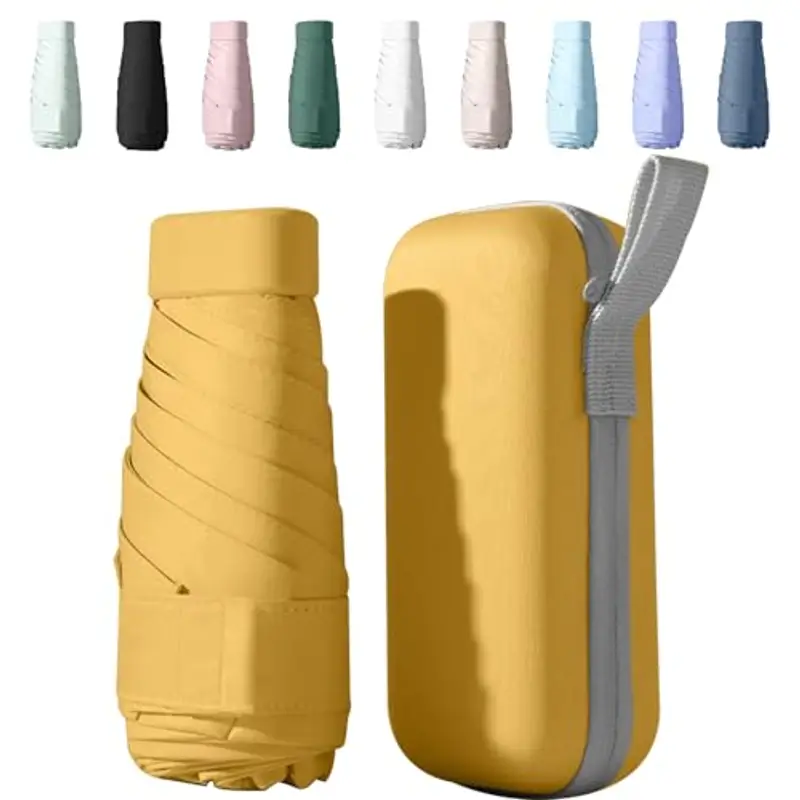 Ombrello Piccolo, Mini Ombrello Tascabile, Ombrello Da Viaggio Da Viaggio Pioggia e Sole Piccolo Compatto Ombrello Da Donna Piccolo Ombrello Anti-Uv Per Pioggia?GIALLO?