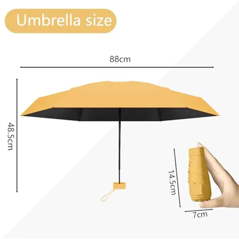 Ombrello Piccolo, Mini Ombrello Tascabile, Ombrello Da Viaggio Da Viaggio Pioggia e Sole Piccolo Compatto Ombrello Da Donna Piccolo Ombrello Anti-Uv Per Pioggia?GIALLO miniatura 2