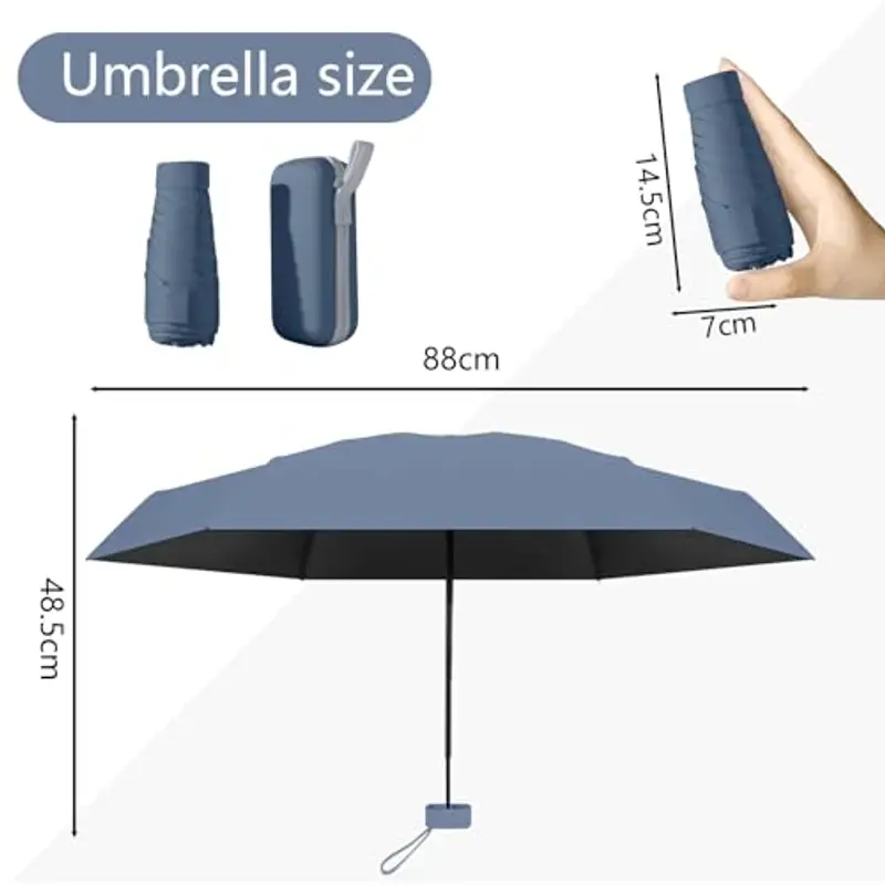 Ombrello Piccolo, Mini Ombrello Tascabile, Ombrello Da Viaggio Da Viaggio Pioggia e Sole Piccolo Compatto Ombrello Da Donna Piccolo Ombrello Anti-Uv Per Pioggia?nebbia blu miniatura 2