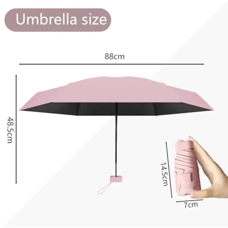 Ombrello Piccolo, Mini Ombrello Tascabile, Ombrello Da Viaggio Da Viaggio Pioggia e Sole Piccolo Compatto Ombrello Da Donna Piccolo Ombrello Anti-Uv Per Pioggia?rosa miniatura 2