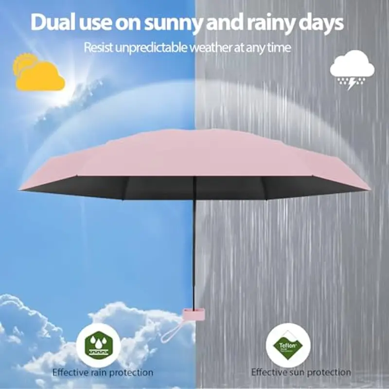 Ombrello Piccolo, Mini Ombrello Tascabile, Ombrello Da Viaggio Da Viaggio Pioggia e Sole Piccolo Compatto Ombrello Da Donna Piccolo Ombrello Anti-Uv Per Pioggia?rosa miniatura 3