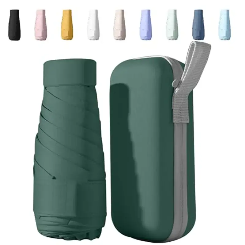 Ombrello Piccolo, Mini Ombrello Tascabile, Ombrello Da Viaggio Da Viaggio Pioggia e Sole Piccolo Compatto Ombrello Da Donna Piccolo Ombrello Anti-Uv Per Pioggia?verde scuro?