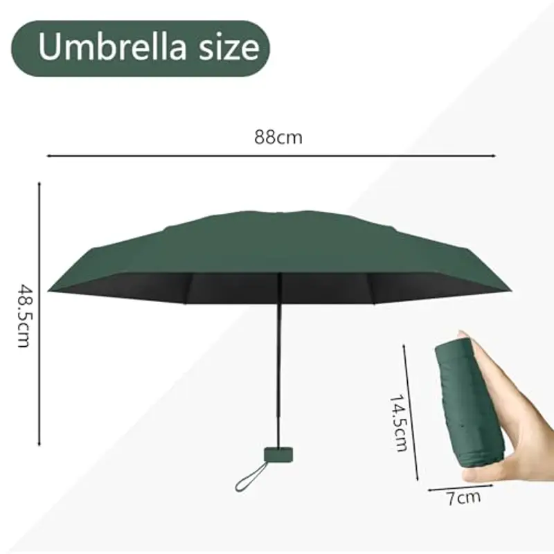 Ombrello Piccolo, Mini Ombrello Tascabile, Ombrello Da Viaggio Da Viaggio Pioggia e Sole Piccolo Compatto Ombrello Da Donna Piccolo Ombrello Anti-Uv Per Pioggia?verde scuro miniatura 2
