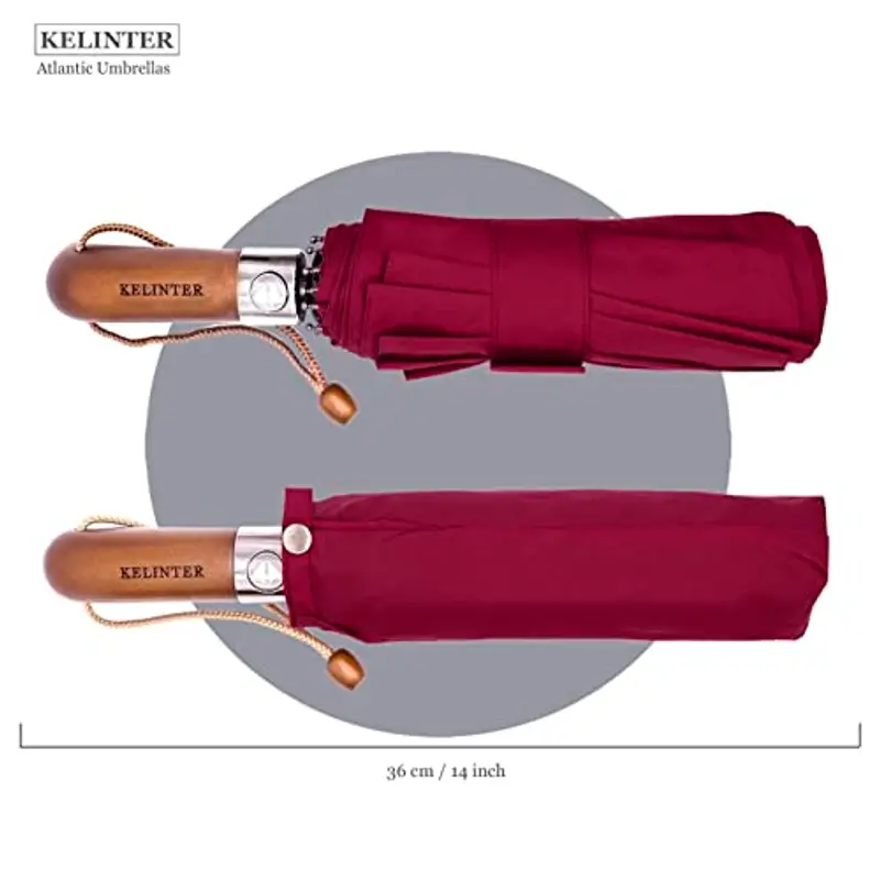 Ombrello Pieghevole Automatico - 10 Steli Rinforzati, Teflon 300T, Antivento, Manico in Legno Ergonomico, Compatto 480g miniatura 2