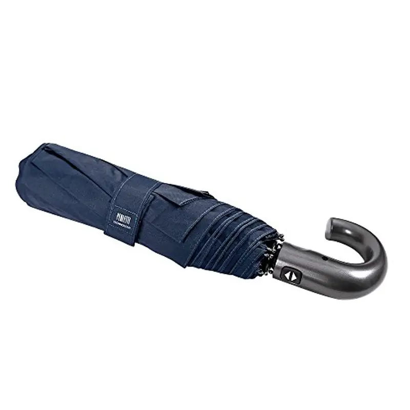 Ombrello Pieghevole Blu Uomo Automatico - Ombrello Leggero Antivento con Manico Curvo e Apri Chiudi Automatico - Tessuto in Microfibra Resistente Impermeabile - Diametro 118 cm - Perletti Technology