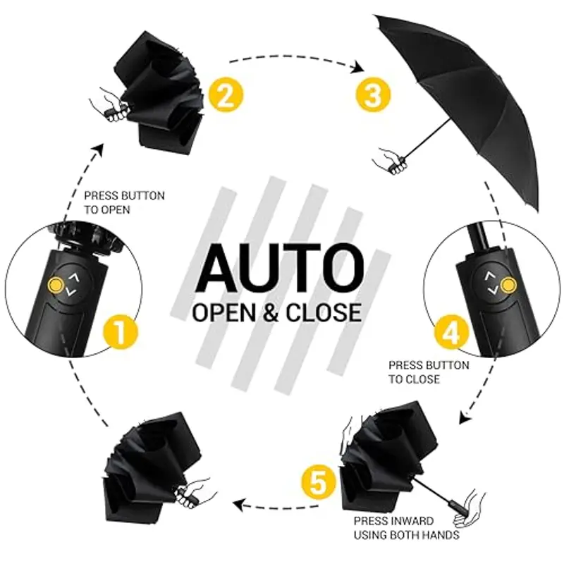 Ombrello pieghevole compatto anti-tempesta - Ombrello antivento automatico verde per uomo, rivestimento in Tessuto 210T, ombrello inverso da 105 cm, ombrello da pioggia grande 10 ossa Regali di Natale miniatura 2
