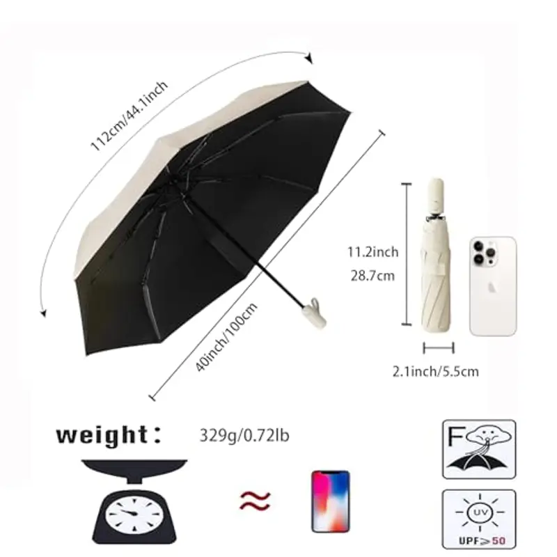 Ombrello pieghevole compatto da viaggio, chiusura/apertura automatica, rivestimento in tessuto anti-UV UPF50 miniatura 2