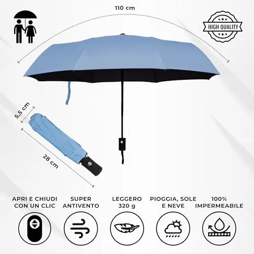 Ombrello pieghevole I apertura e chiusura automatica I resistente al vento, impermeabile e compatto I ombrello da miniatura 2