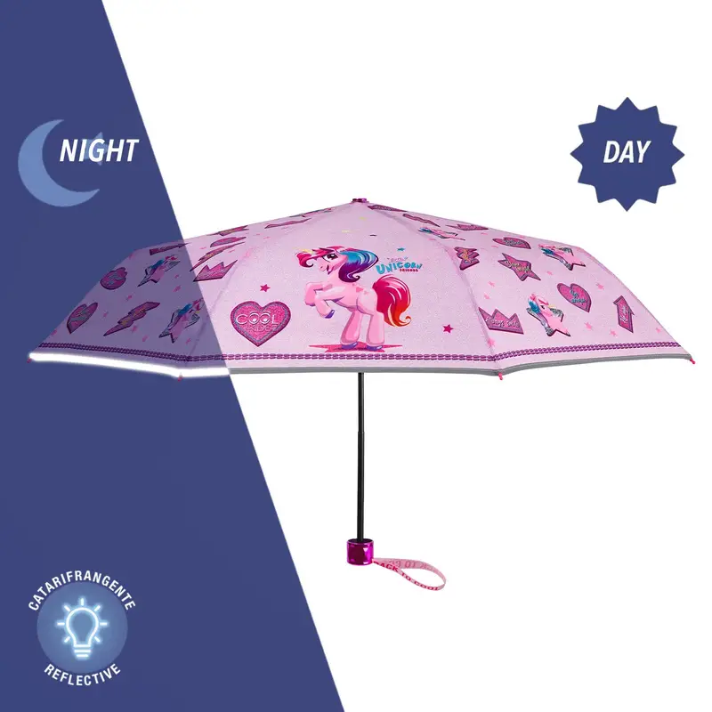 Ombrello Unicorno Rosa con Cuori e Stelle