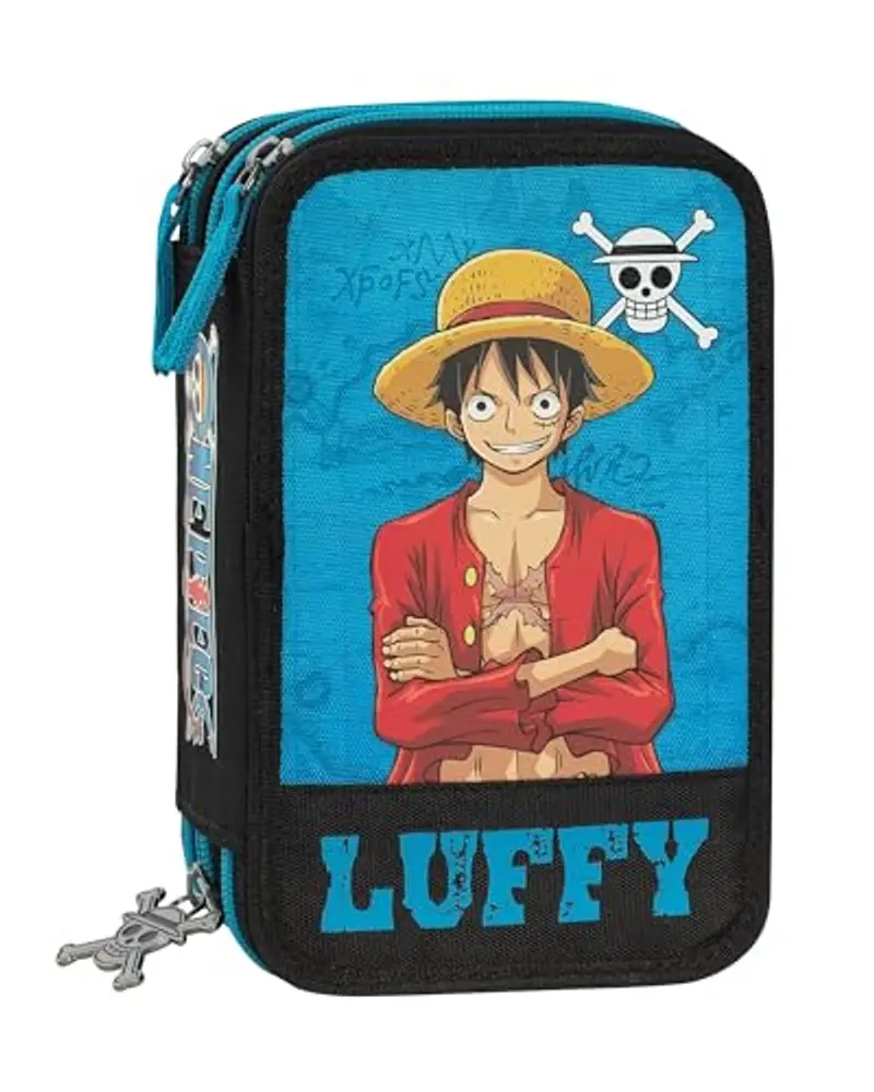 ONE PIECE - Astuccio Scuola Ufficiale One Piece, Astuccio 3 Scomparti Bambini e Bambine con Set Cancelleria, Penna