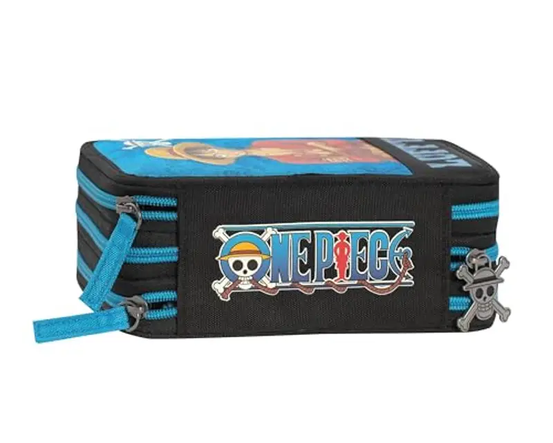 ONE PIECE - Astuccio Scuola Ufficiale One Piece, Astuccio 3 Scomparti Bambini e Bambine con Set Cancelleria, Penna miniatura 3