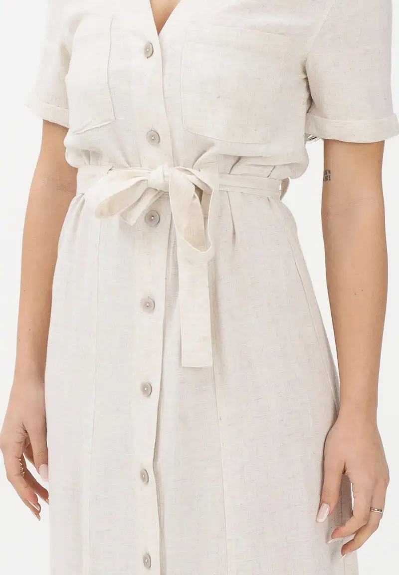 Abito midi beige da donna con cintura miniatura 3