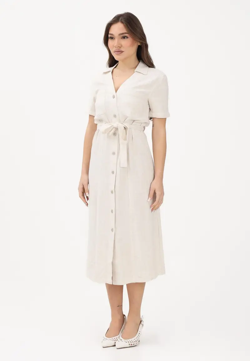 Abito midi beige da donna con cintura