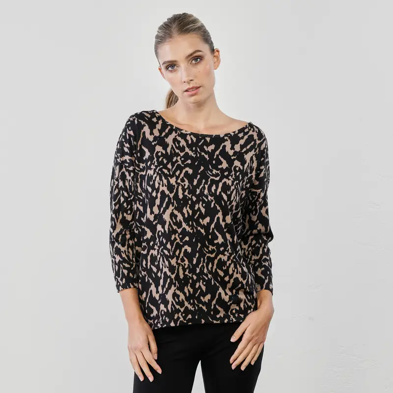 Blusa nera e beige fantasia animalier