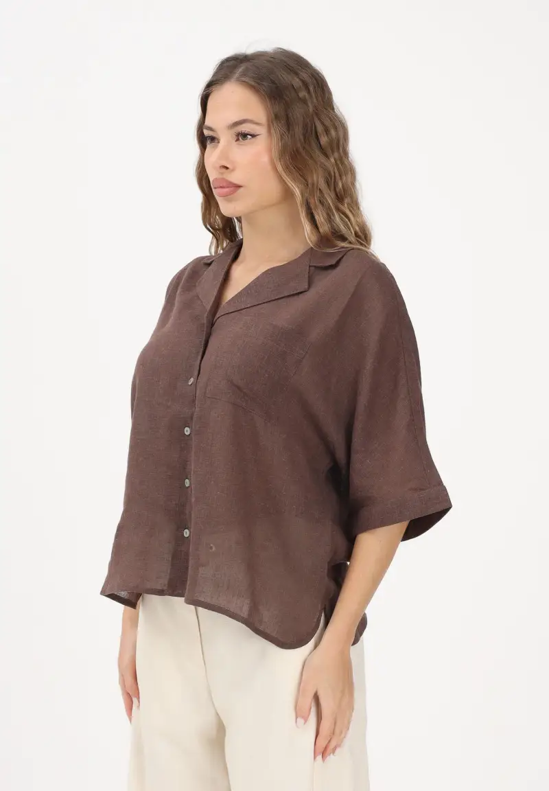 Camicia a manica corta marrone da donna