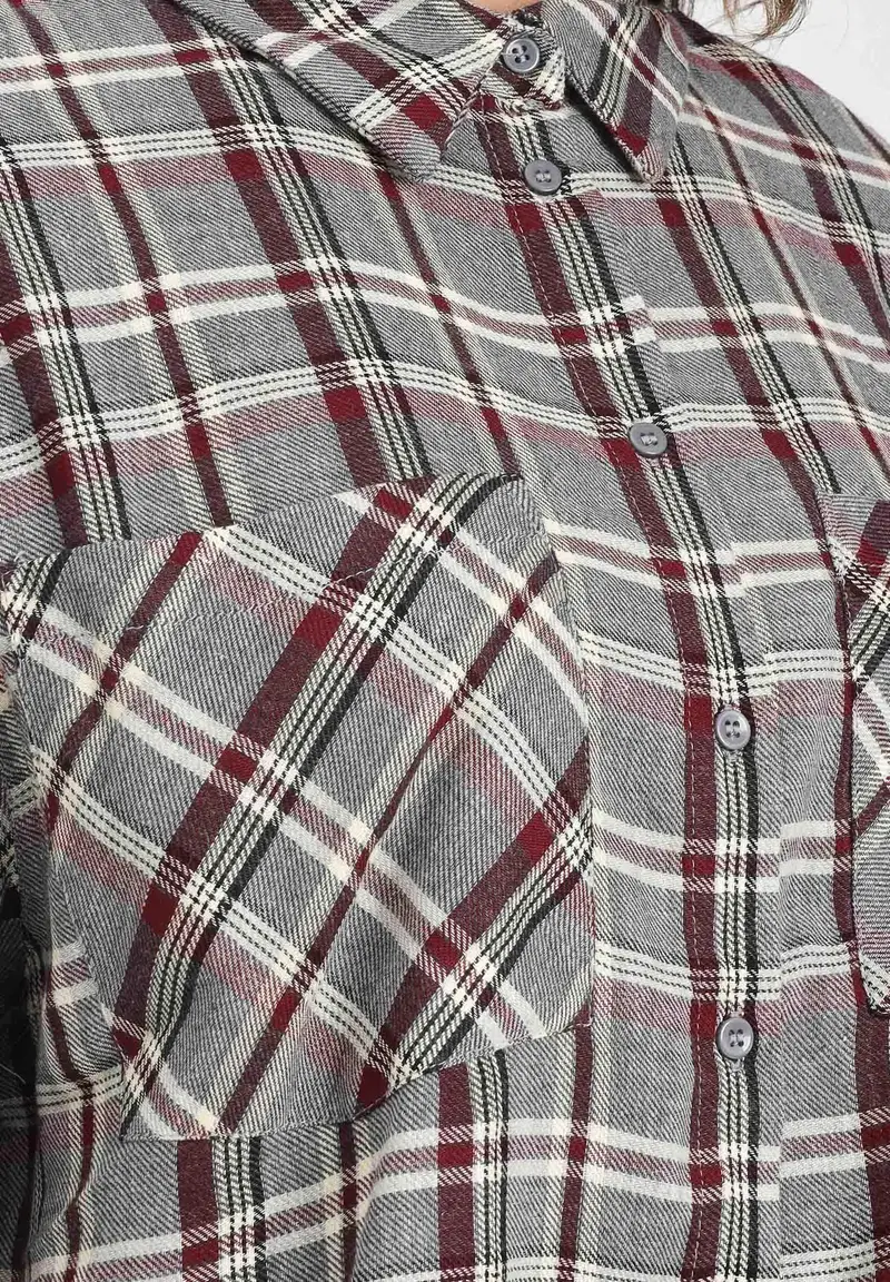 ONLY Camicia a manica lunga da donna con fantasia a quadri nei toni del grigio, bordeaux e panna miniatura 2