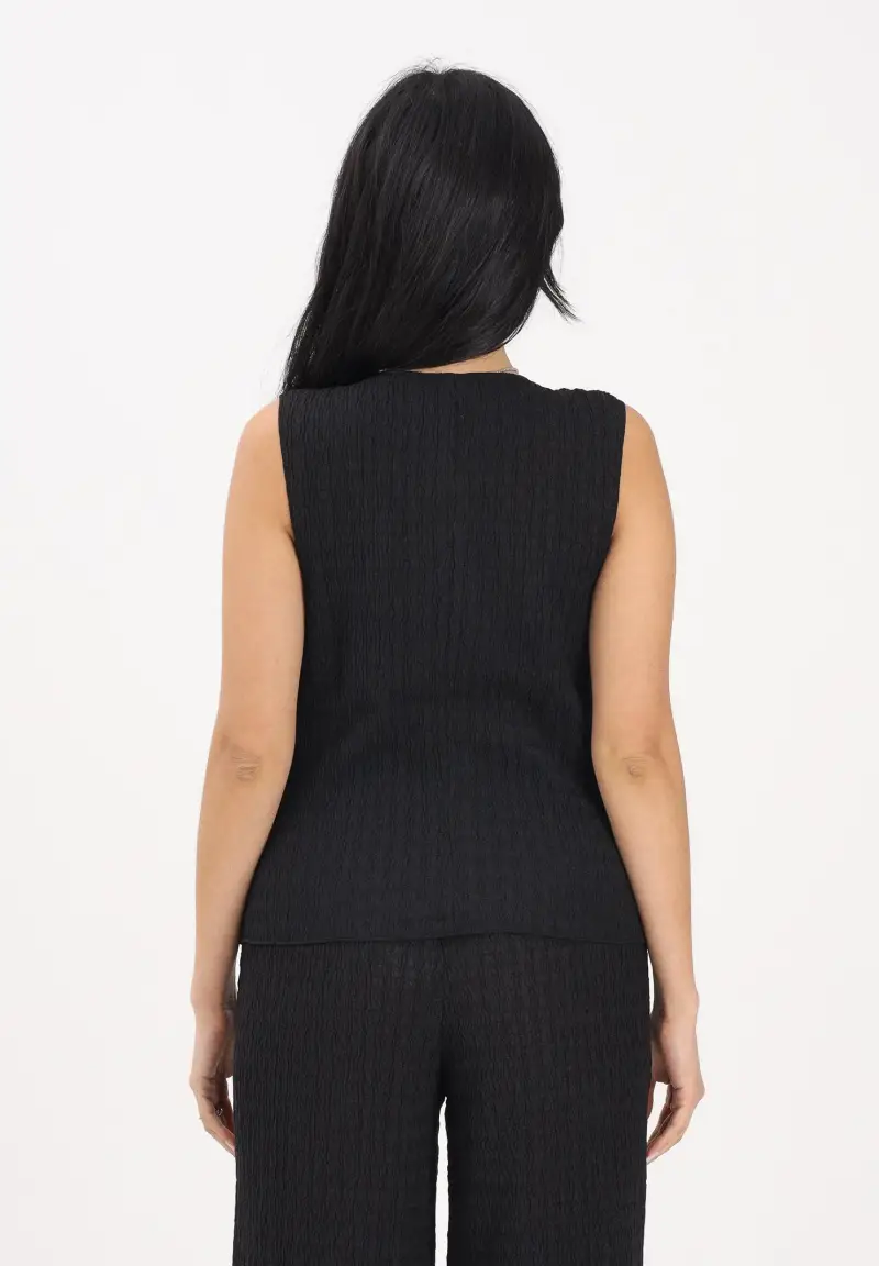 Canotta nera da donna in tessuto leggermente goffrato miniatura 3