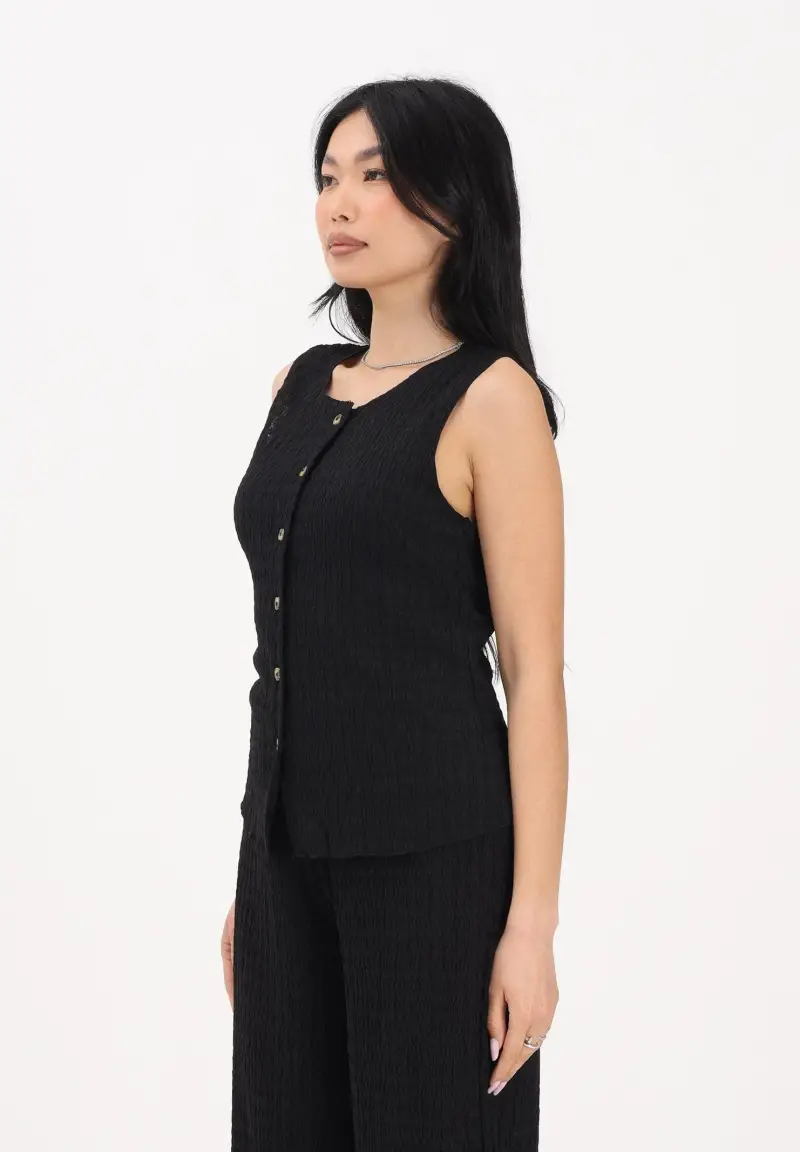 Canotta nera da donna in tessuto leggermente goffrato