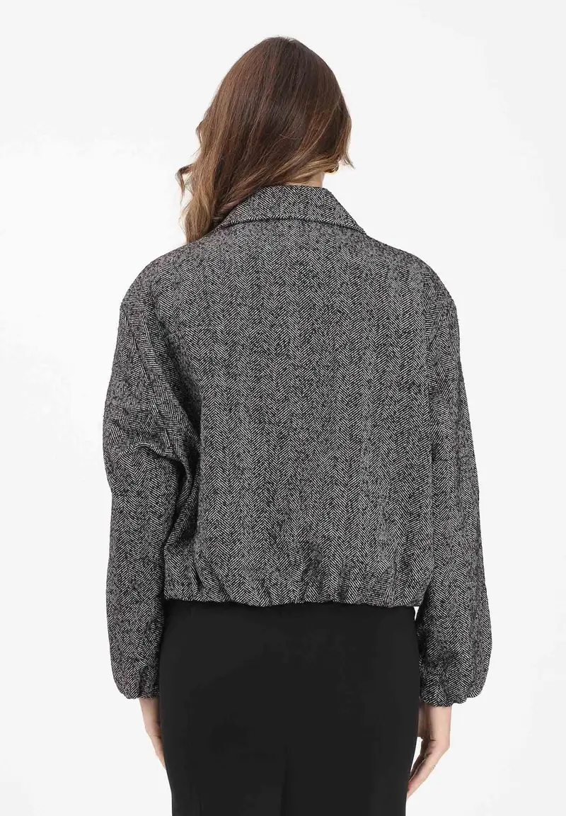 Cappottino bianco e nero da donna con fantasia spigata miniatura 3