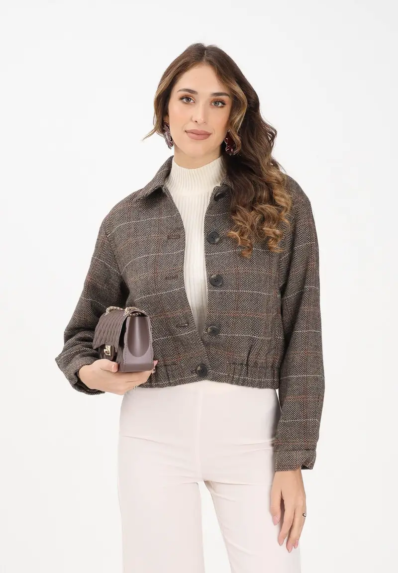 Cappottino da donna con motivo principe di Galles nelle tonalità beige-marrone miniatura 2