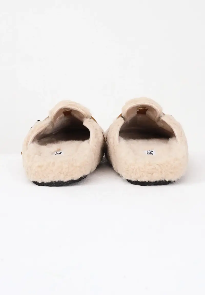 Ciabatte beige da donna in shearling sintetico miniatura 2