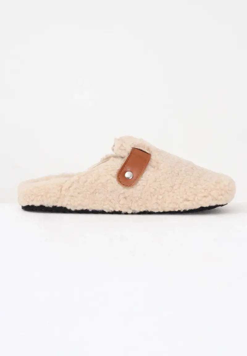 Ciabatte beige da donna in shearling sintetico miniatura 3