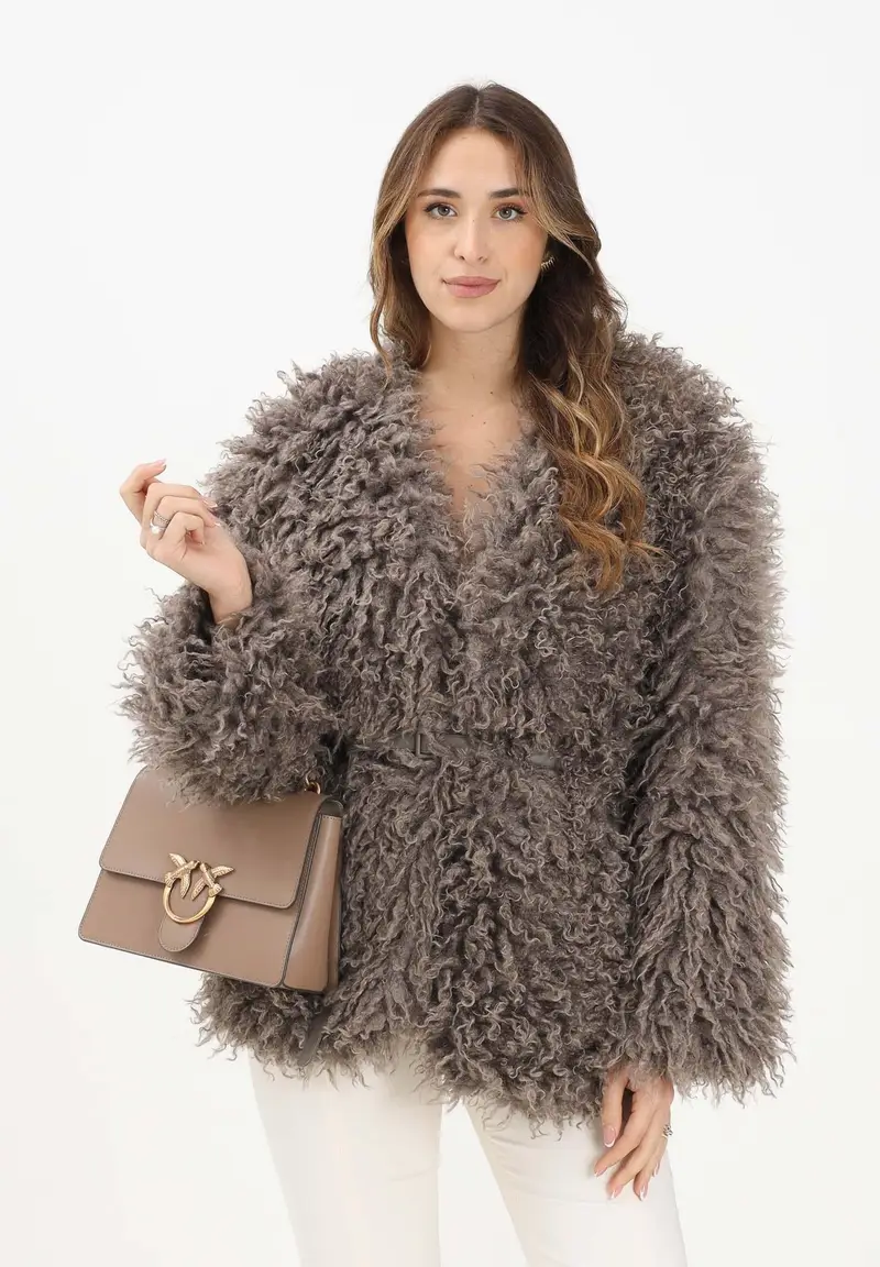 Eco-pelliccia color taupe da donna miniatura 2