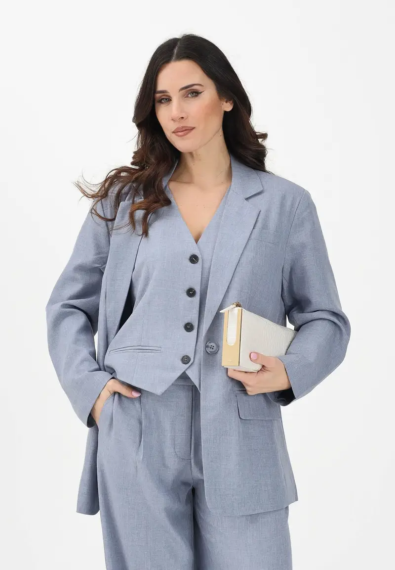 Giacca monopetto azzurro polvere da donna miniatura 2