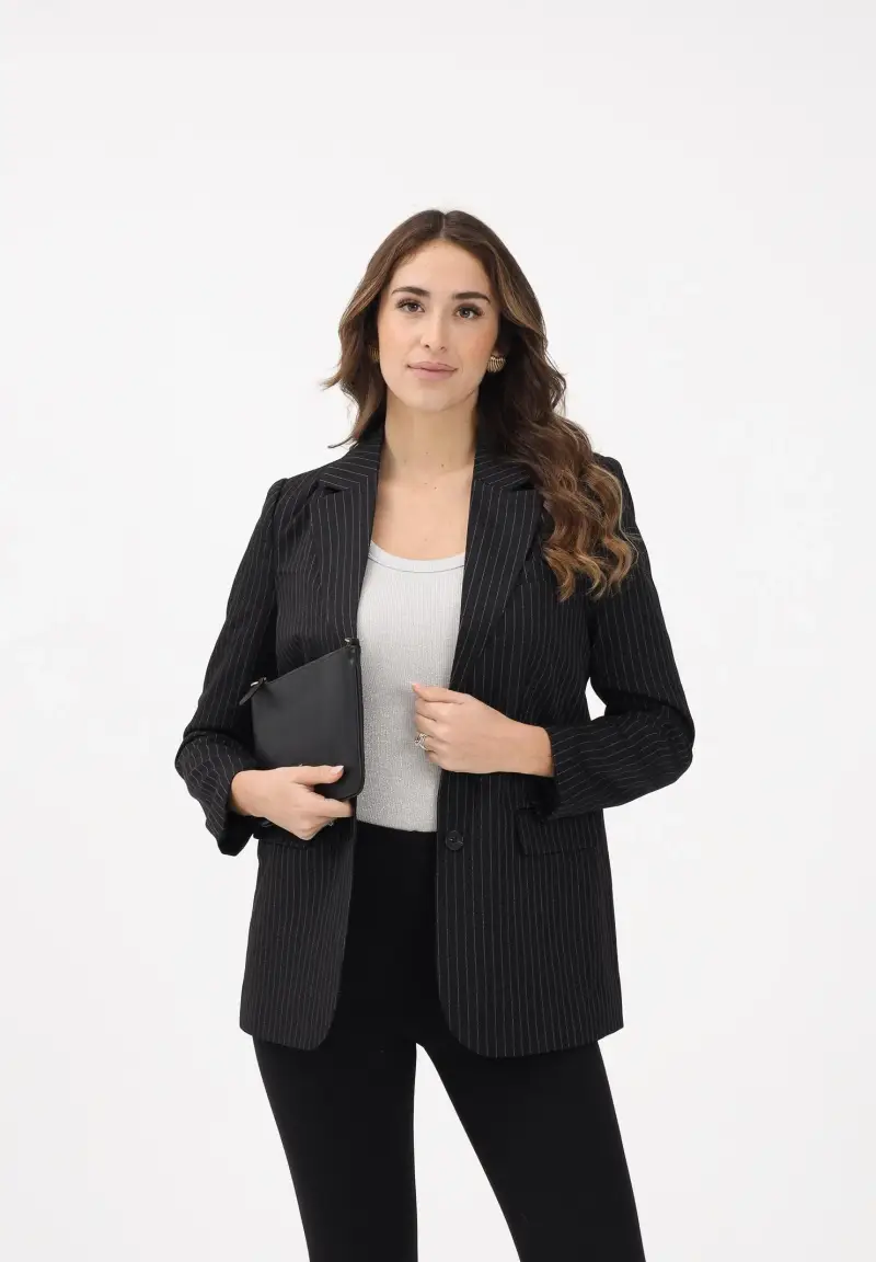 Giacca Reina nera da donna con motivo gessato miniatura 2