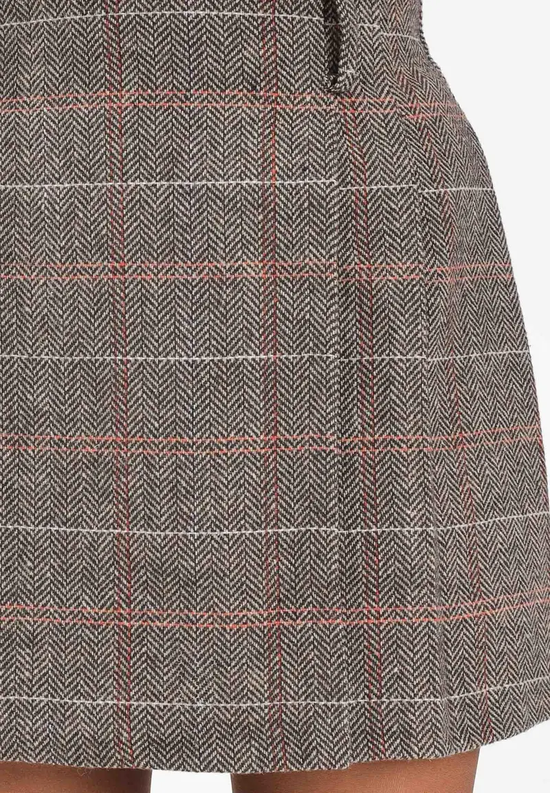 Gonna corta marrone da donna con motivo principe di Galles miniatura 3