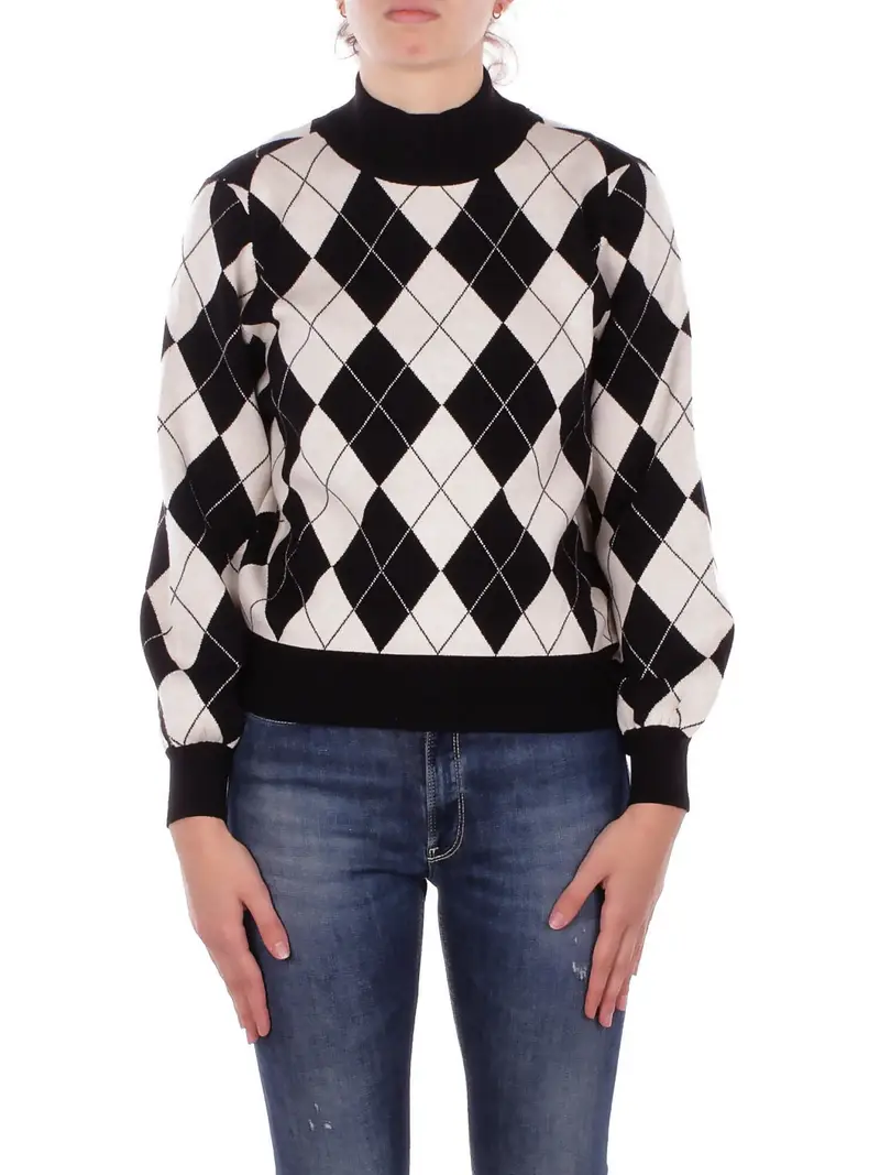 Maglia Donna ONLY Black white Onlanny ls jq o-neck knt