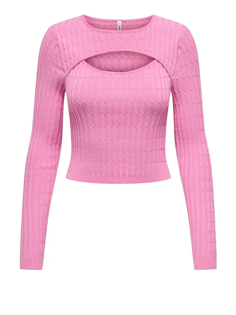 maglia only meddi cable crop da donna - rosa