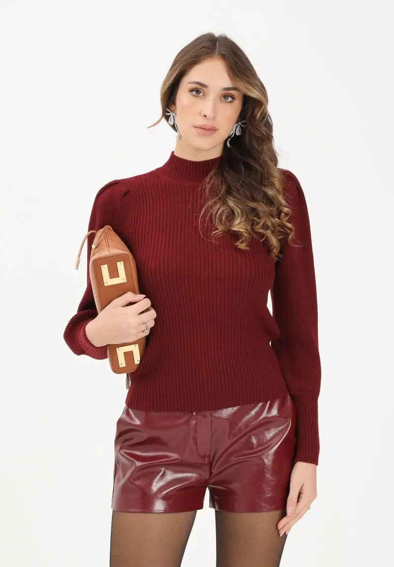 Maglioncino a collo alto bordeaux da donna miniatura 2